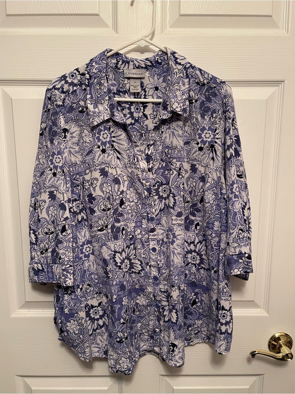 Catherines Blue and White Floral Button-Down Top
